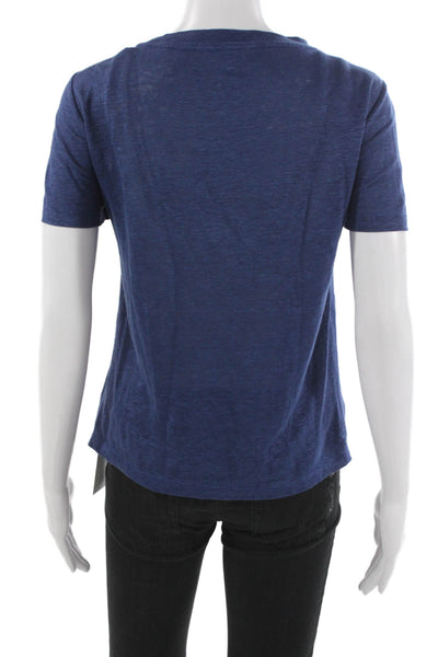 Tory Burch Womens Blue Silk Floral T-Shirt Short Sleeve Size 2XS