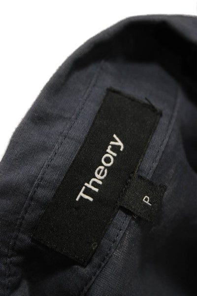 Theory Womens Collared Cotton Button Up Blouse Short Sleeve Blue Size 0P