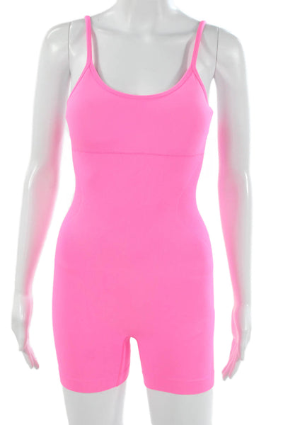 Designer Women Pink Sleeveless One Piece Bodysuit Nylon Blend Activewear Size S