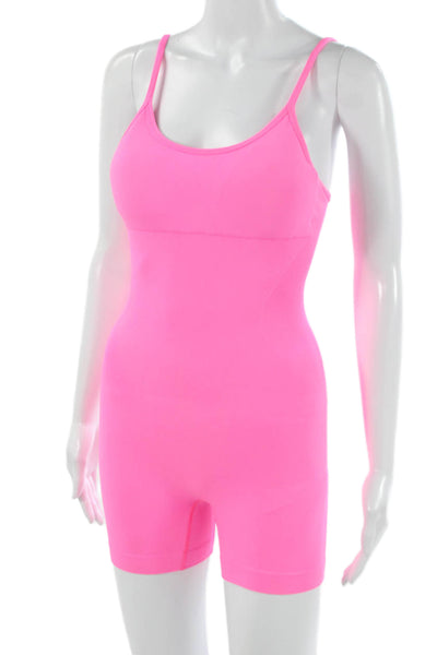 Designer Women Pink Sleeveless One Piece Bodysuit Nylon Blend Activewear Size S