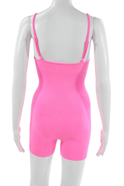 Designer Women Pink Sleeveless One Piece Bodysuit Nylon Blend Activewear Size S