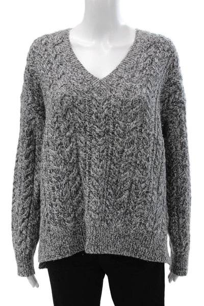 Vince Women Pullover Sweater Wool Gray V Neck Geometric Long Sleeve Size S