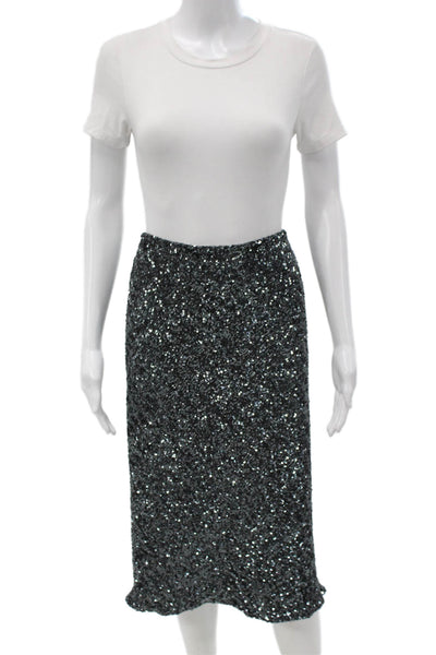 Michelle Farmer Women Straight Pencil Sequined Midi Skirt Black Party Size 8