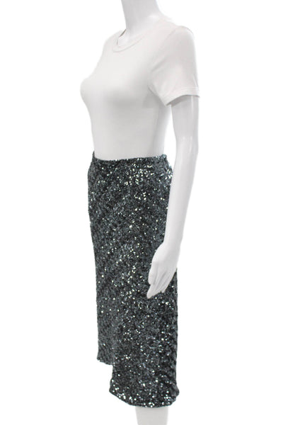 Michelle Farmer Women Straight Pencil Sequined Midi Skirt Black Party Size 8