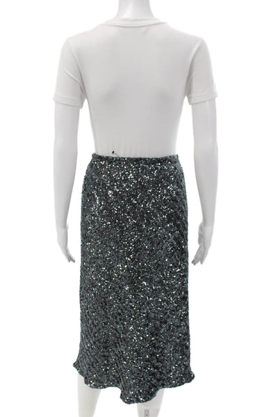 Michelle Farmer Women Straight Pencil Sequined Midi Skirt Black Party Size 8