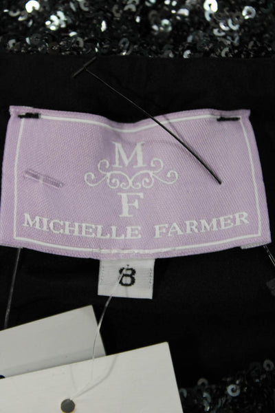 Michelle Farmer Women Straight Pencil Sequined Midi Skirt Black Party Size 8