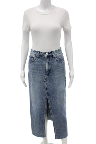Rag & Bone Womens Denim Pencil Midi Skirt Blue Cotton Button Size 29