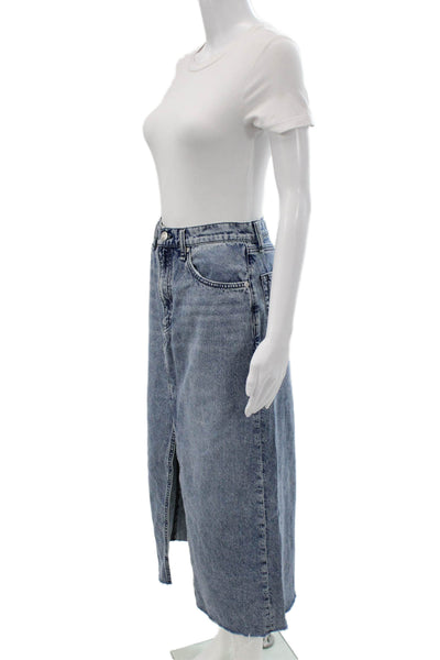 Rag & Bone Womens Straight Pencil Midi Blue Cotton Skirt Button Size 30
