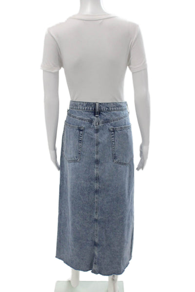 Rag & Bone Womens Straight Pencil Midi Blue Cotton Skirt Button Size 30
