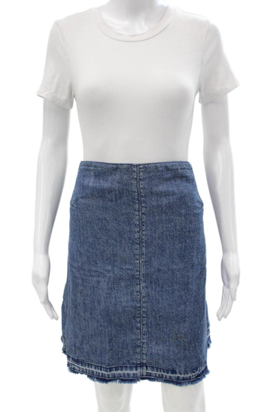 Rag & Bone Women A-Line Blue Cotton Blend Solid Skirt Zip Size L