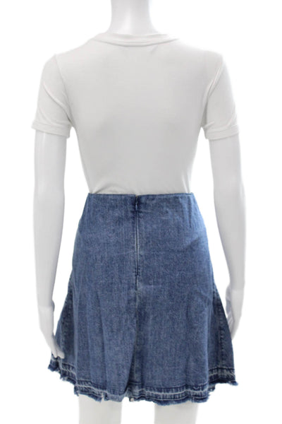 Rag & Bone Women A-Line Blue Cotton Blend Solid Skirt Zip Size L