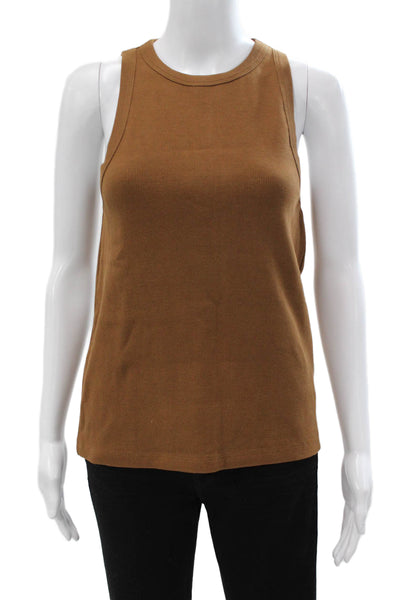 Soldout.nyc Womens Brown Basic Sleeveless Cotton Blend Round Neck Tank Size L