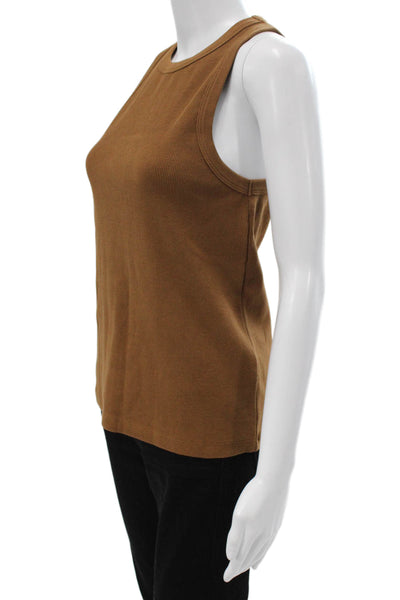 Soldout.nyc Womens Brown Basic Sleeveless Cotton Blend Round Neck Tank Size L