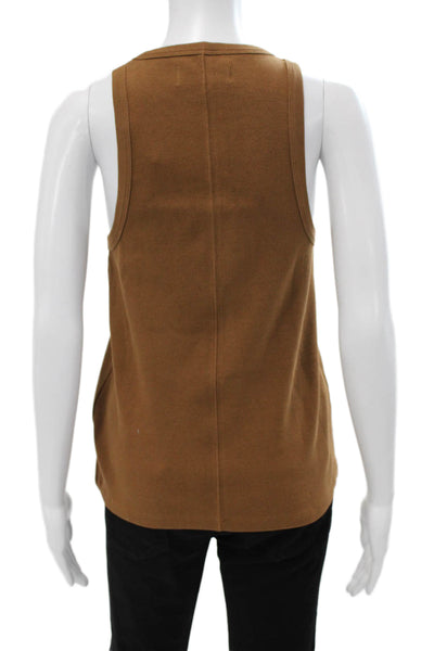 Soldout.nyc Womens Brown Basic Sleeveless Cotton Blend Round Neck Tank Size L