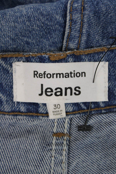 Reformation Women Wide Leg Jeans High Waist Blue Cotton Blend Size 30