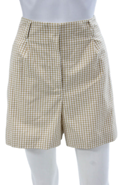 Sezane Women Bermuda Shorts Beige Cotton Check Zip Spring Classic Size 6