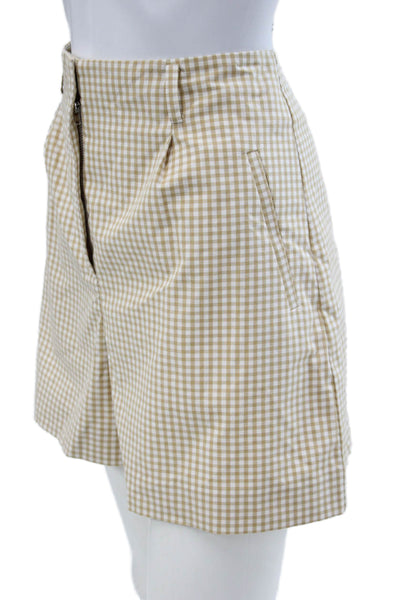 Sezane Women Bermuda Shorts Beige Cotton Check Zip Spring Classic Size 6