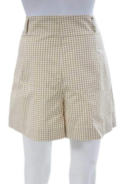 Sezane Women Bermuda Shorts Beige Cotton Check Zip Spring Classic Size 6