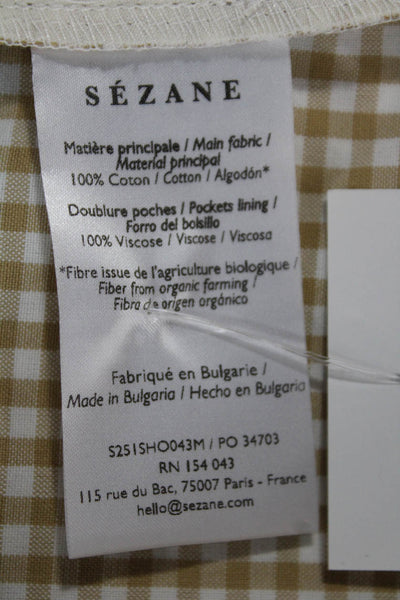 Sezane Women Bermuda Shorts Beige Cotton Check Zip Spring Classic Size 6