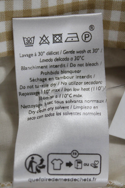 Sezane Women Bermuda Shorts Beige Cotton Check Zip Spring Classic Size 6
