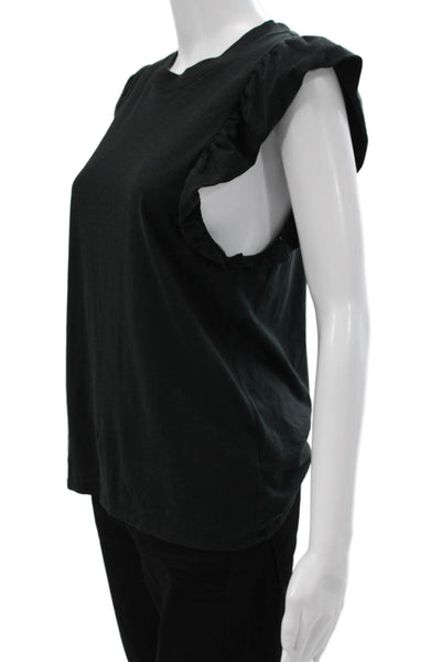 Nation Los Angeles Women Black Crew Neck Short Sleeve Ruffle T-Shirt Size M