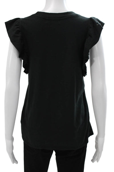 Nation Los Angeles Women Black Crew Neck Short Sleeve Ruffle T-Shirt Size M