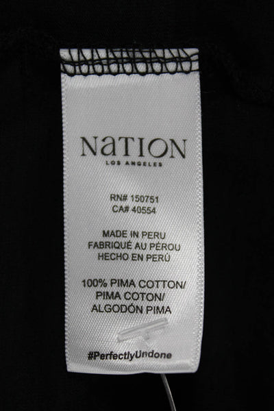 Nation Los Angeles Women Black Crew Neck Short Sleeve Ruffle T-Shirt Size M