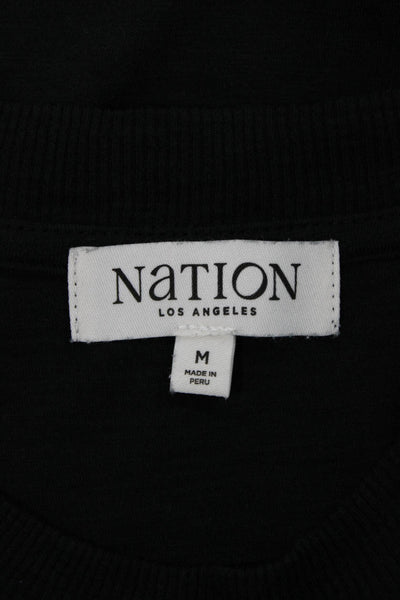Nation Los Angeles Women Black Crew Neck Short Sleeve Ruffle T-Shirt Size M