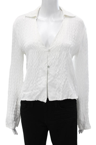 Zara Women Basic White Viscose Collared Button Long Sleeve Blouse Size S