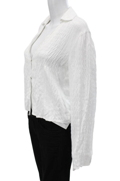 Zara Women Basic White Viscose Collared Button Long Sleeve Blouse Size S