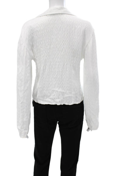 Zara Women Basic White Viscose Collared Button Long Sleeve Blouse Size S