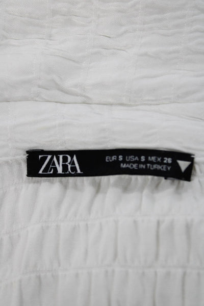 Zara Women Basic White Viscose Collared Button Long Sleeve Blouse Size S