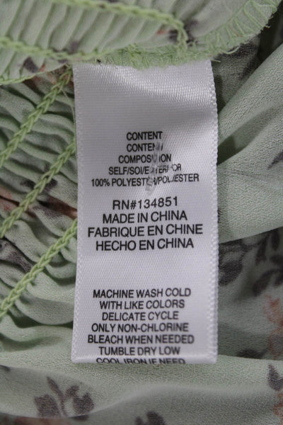 Wayf Women Cropped Floral Blouse Green Square Neck Long Sleeve Polyester Size S
