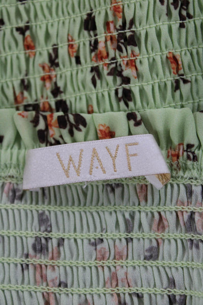 Wayf Women Cropped Floral Blouse Green Square Neck Long Sleeve Polyester Size S