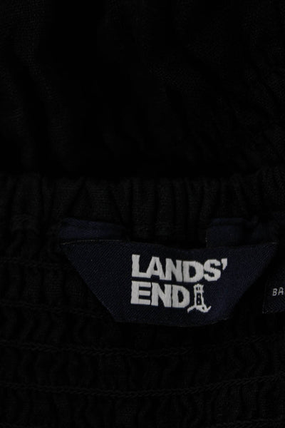 Lands End Women Basic Black 100% Linen Square Neck Short Sleeve Blouse Size S