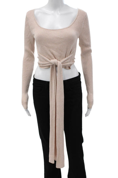 Majorelle Women Cropped Blouse Long Sleeve Beige Scoop Neck Size S