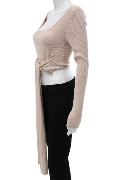 Majorelle Women Cropped Blouse Long Sleeve Beige Scoop Neck Size S