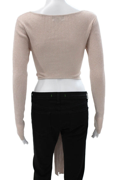 Majorelle Women Cropped Blouse Long Sleeve Beige Scoop Neck Size S