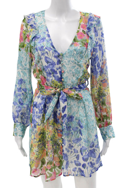 Zara Womens Babydoll Floral V-Neck Rayon Blend Long Sleeve Dress Size M