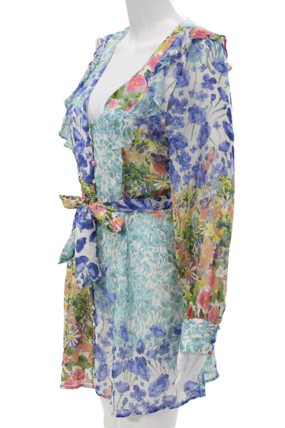 Zara Womens Babydoll Floral V-Neck Rayon Blend Long Sleeve Dress Size M