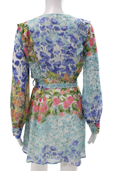 Zara Womens Babydoll Floral V-Neck Rayon Blend Long Sleeve Dress Size M
