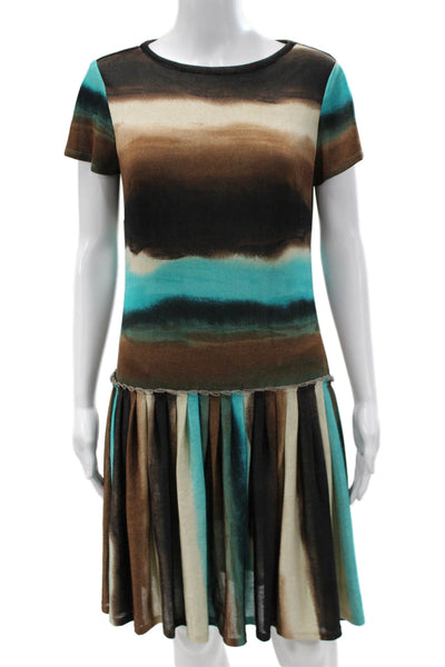 Sharagano Women Shift Dress Multi Color Striped Short Sleeve Round Neck Size 4