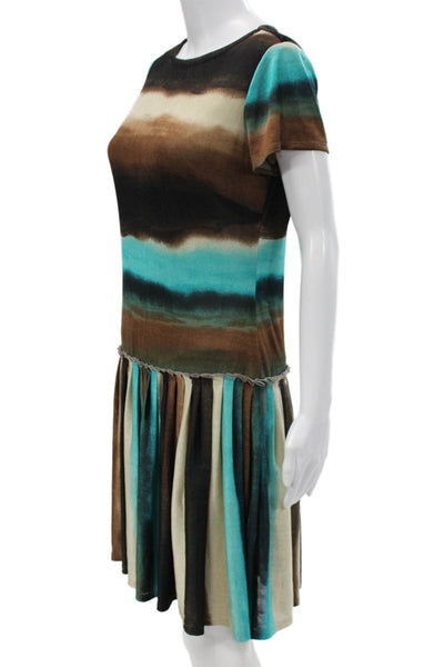 Sharagano Women Shift Dress Multi Color Striped Short Sleeve Round Neck Size 4