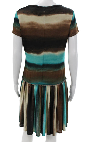 Sharagano Women Shift Dress Multi Color Striped Short Sleeve Round Neck Size 4