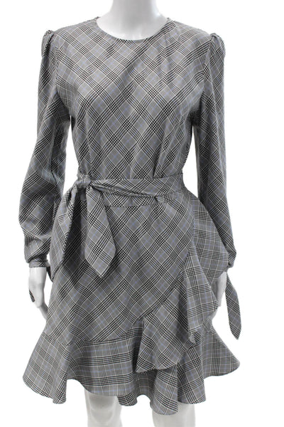Lea & Viola Womens Wrap Dress Gray Plaid Long Sleeve Knee Length Size M