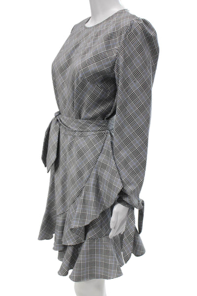 Lea & Viola Womens Wrap Dress Gray Plaid Long Sleeve Knee Length Size M