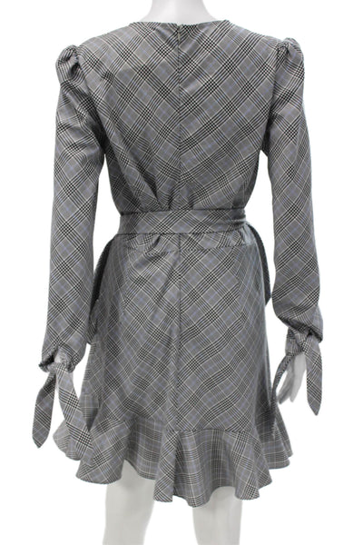 Lea & Viola Womens Wrap Dress Gray Plaid Long Sleeve Knee Length Size M