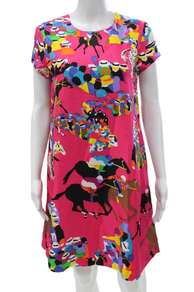J. Mclaughlin Women Shift Dress Multicolor Animal Print Short Sleeve Size S