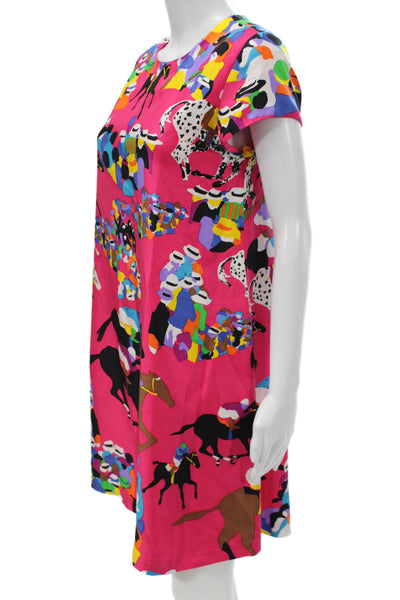 J. Mclaughlin Women Shift Dress Multicolor Animal Print Short Sleeve Size S