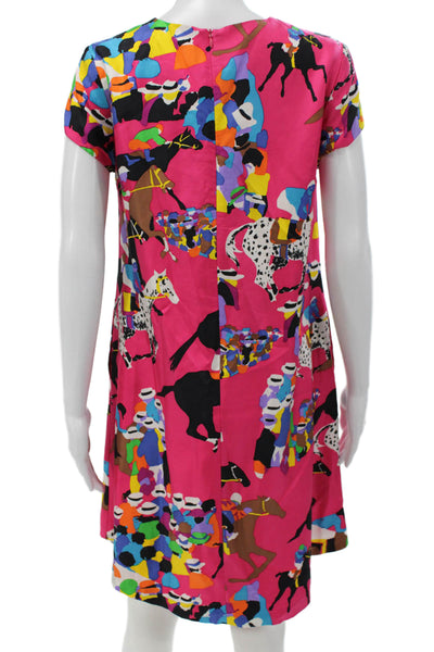J. Mclaughlin Women Shift Dress Multicolor Animal Print Short Sleeve Size S